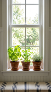 14 DIY Breakfast Nook Farmhouse Wainscoting Storage Bench 9 9. Style a Small Windowsill Within the Nook as a Herb Garden