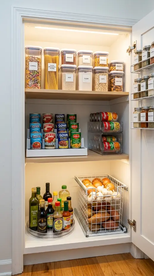 25 Small Storage Closet Organization Tiny Apartment Ideas 9 9. The Tiny Pantry Closet — Deep Shelf Solutions