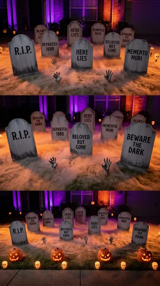 12 Outdoor Halloween Display Haunted House Front Yard 1 1. A Full Lawn Haunted Graveyard