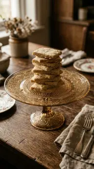 15 Vintage Glassware Ideas for an Eclectic Table 1 1. A Pressed Glass Cake Stand Holding an Uneven Stack of Shortbread