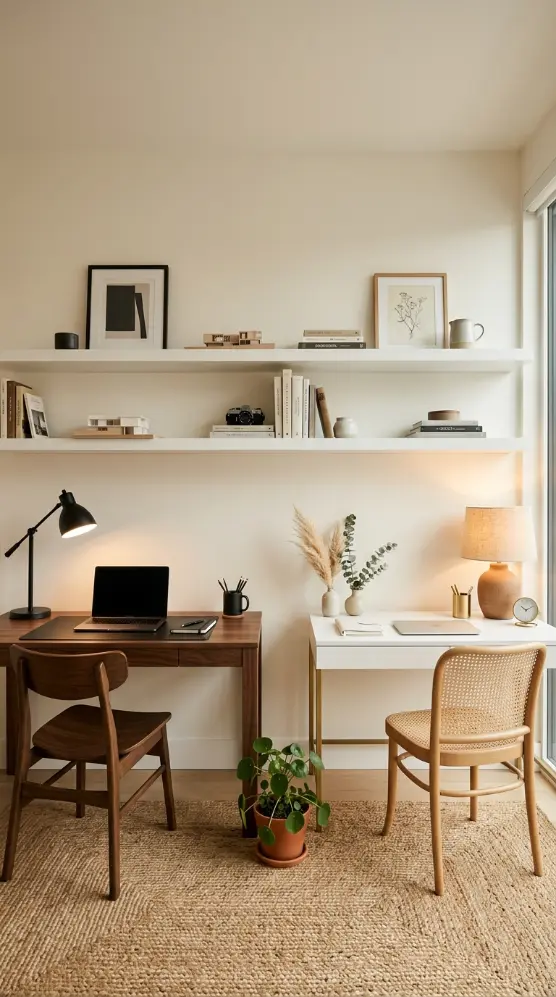 11 Office Room Ideas Shared Dual Desk His and Hers Style 1 1. Choose a Side-by-Side Layout Along One Long Wall
