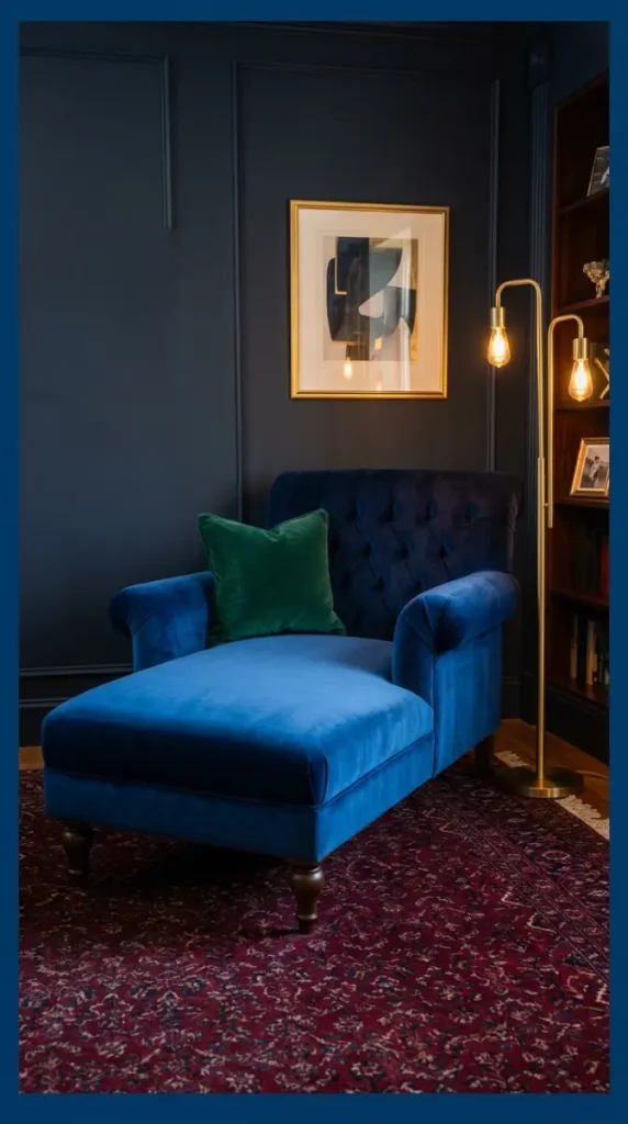 10 Chaise Lounge Velvet Jewel Tone Sapphire Blue Style 1 1. Deep Sapphire Blue Velvet With Directional Pile Shimmer