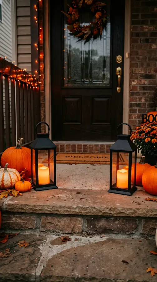 13 Dollar Tree Halloween Decor Ideas Front Porch Budget 1 1. Dollar Tree Black Lanterns With LED Orange Candles