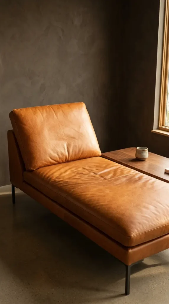 24 Chaise Lounge Modern Leather Statement Living Room 1 1. The Full-Grain Cognac Leather Chaise