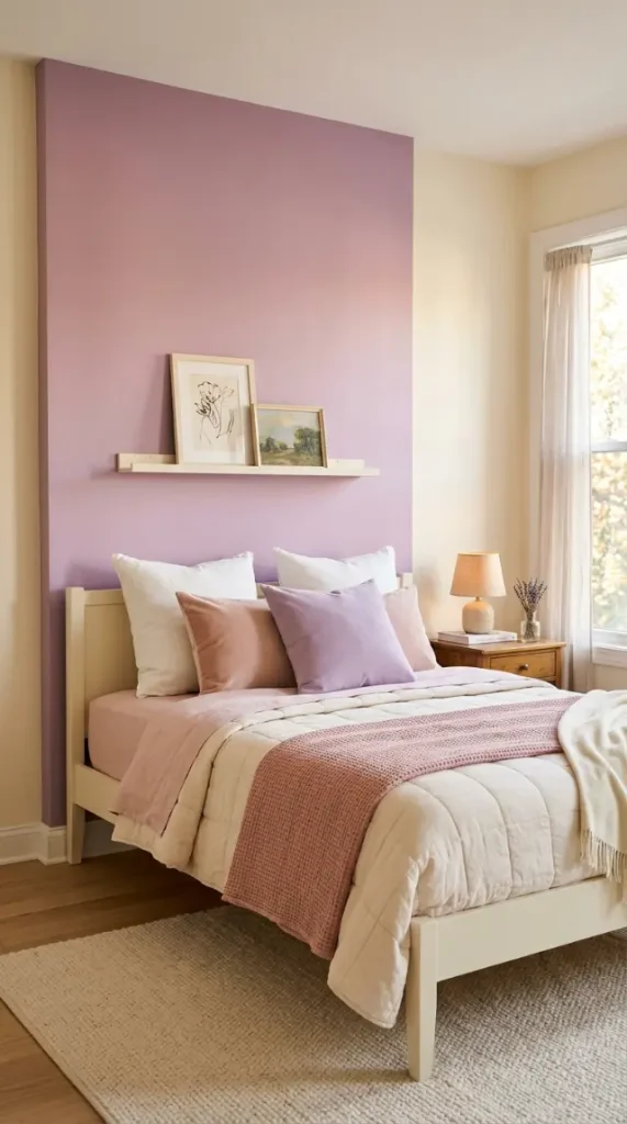 24 Apartment Bedroom Decor Pastel Dreamy Feminine Style 1 1. The Lavender Feature Wall