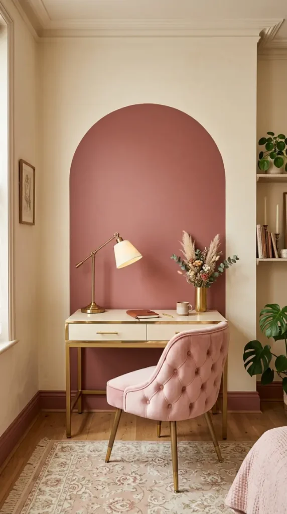 10 Home Office Ideas for Women Coquette Pink Arch Gold Style 1 1. The Painted Arch Wall Detail
