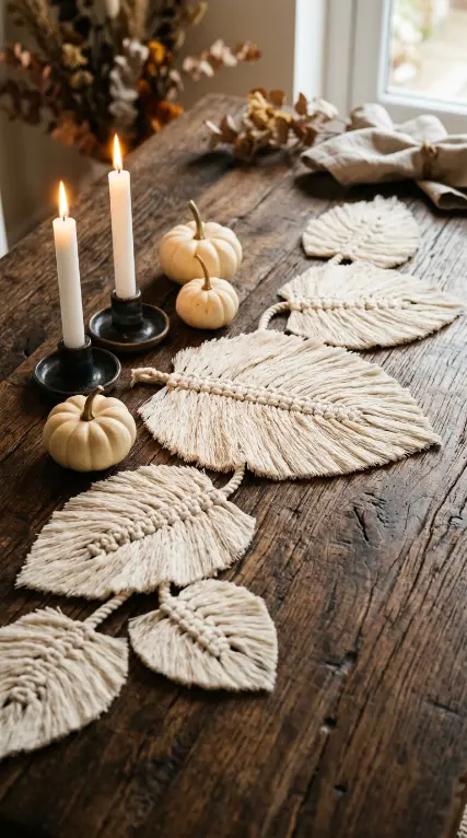13 DIY Fall Home Decor Project Macramé Leaf Wall Hanging 10 10. A Macramé Leaf Table Runner