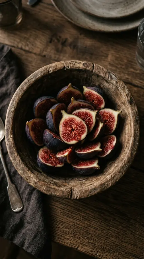 14 Moody Centerpiece Ideas for an Effortless Table 10 10. A Weathered Wooden Bowl Filled With Dark Fig Halves