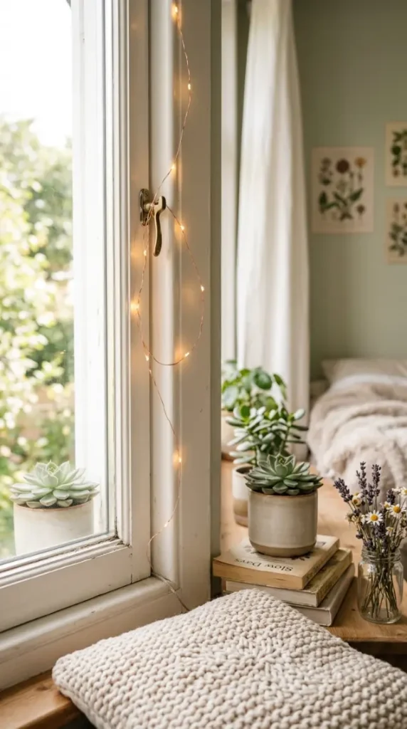 15 Small Apartment Window Reading Nook Renter Friendly Ideas 10 10. Battery Powered Fairy Lights With No Outlet Nearby