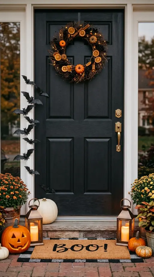 13 Dollar Tree Halloween Decor Ideas Front Porch Budget 10 10. Dollar Tree Black Plastic Bats on the Front Door