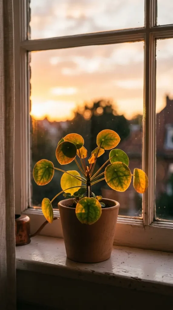 13 Golden Hour Bedroom Aesthetic Evening Ritual Corner Ideas 10 10. Potted Plant Silhouetted Against the Window