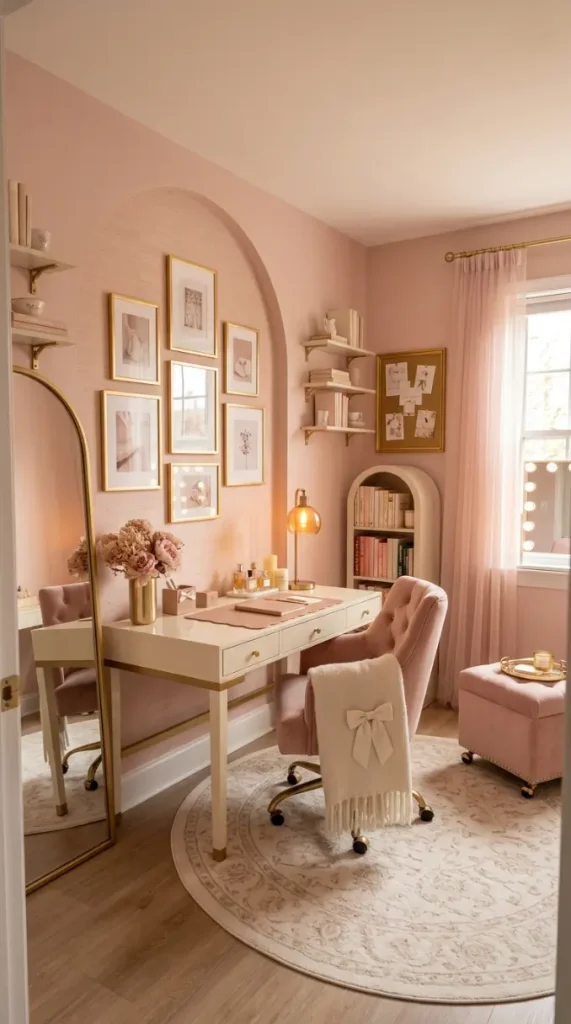 10 Home Office Ideas for Women Coquette Pink Arch Gold Style 10 10. The Complete Coquette Office Reveal