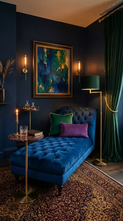 10 Chaise Lounge Velvet Jewel Tone Sapphire Blue Style 10 10. The Complete Sapphire Blue Velvet Chaise Room