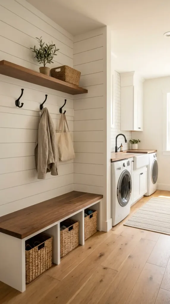 15 Laundry Room Designs Modern Farmhouse Shiplap and Warm Wood 10 10. The Mudroom-Laundry Modern Farmhouse Hybrid