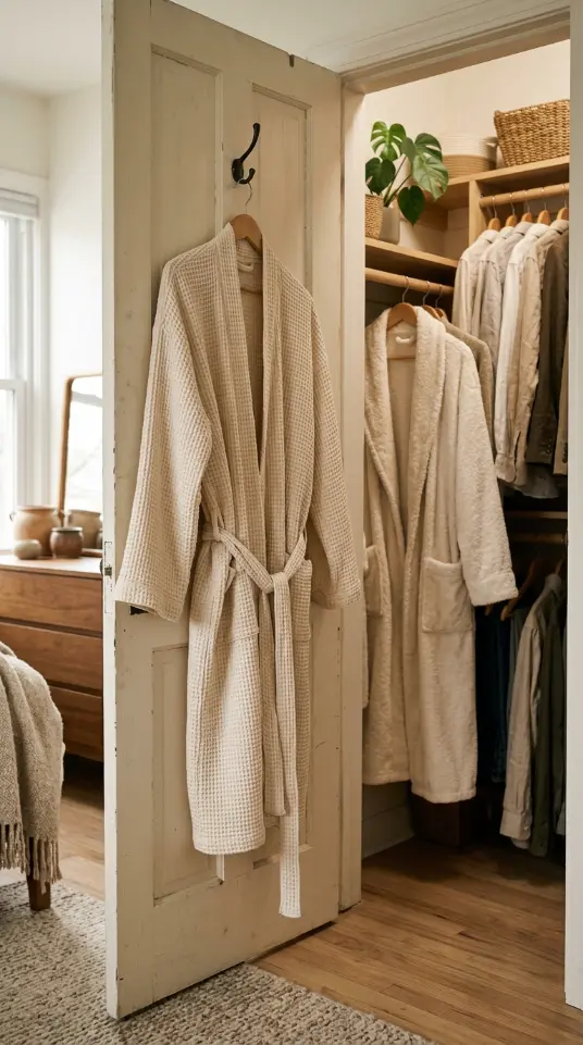 13 Late Summer Bedroom Textile Swap Declutter Refresh 10 10. Thick Terry Bath Robe Swapped for Lightweight Waffle Robe