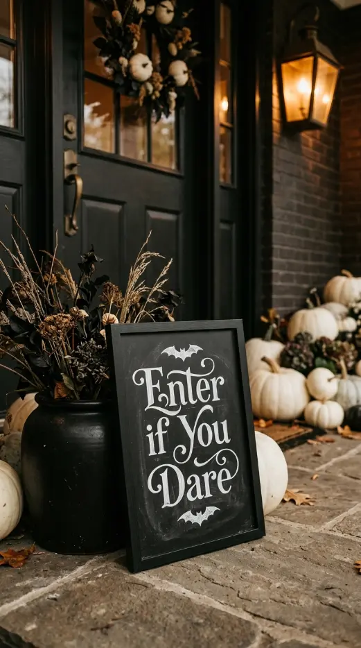 13 Easy Halloween Entryway Decor Black White Classic Style 11 11. A Black Chalkboard Sign With Halloween Typography