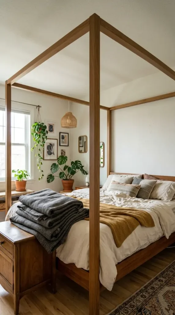 13 Late Summer Bedroom Textile Swap Declutter Refresh 11 11. Heavy Canopy Fabric Removed From the Bed Frame