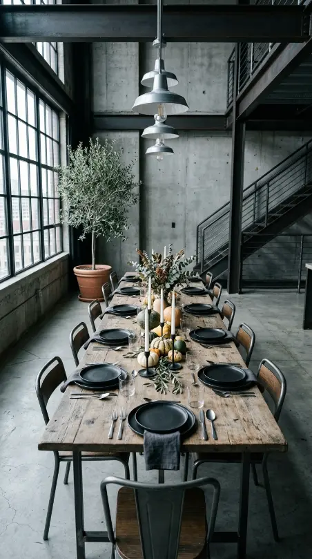 12 Romantic Thanksgiving Feast Styling Ideas to Save 11 11. Industrial Loft Table With Concrete and Raw Steel
