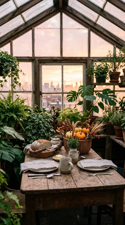 13 Romantic Thanksgiving Table for Two Date Night Idea 11 11. Rooftop Greenhouse Dinner at Sunrise