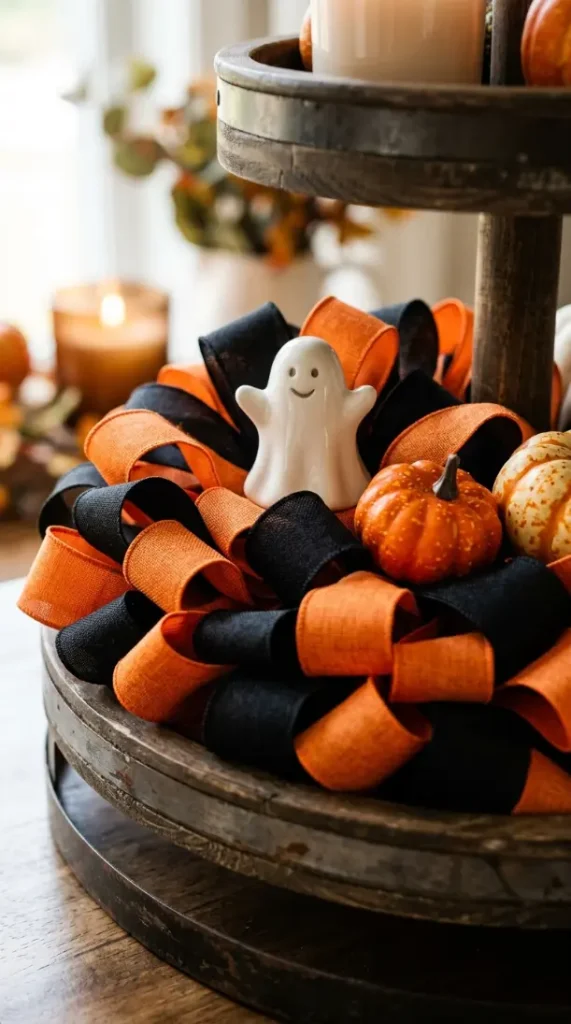 16 Cute Halloween Tiered Tray Black and Orange Classic Style 11 11. The Black and Orange Ribbon Filler