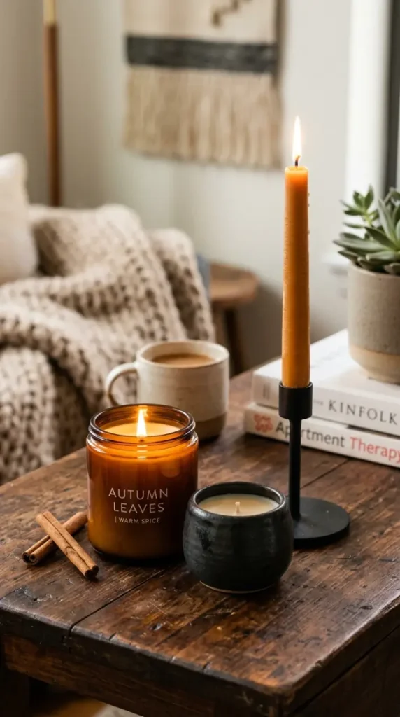 14 Small Space Fall Decorating Ideas for a Studio Apartment 11 11. The Candle and Scent Fall Cluster