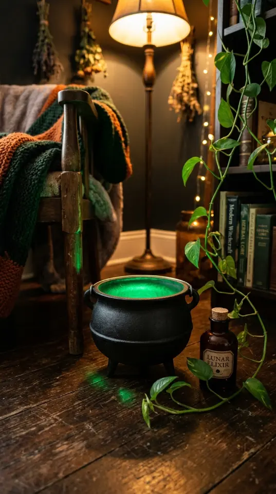 13 Cozy Halloween Decor Witchy Bedroom Corner Style 11 11. The Cast Iron Mini Cauldron with LED Glow