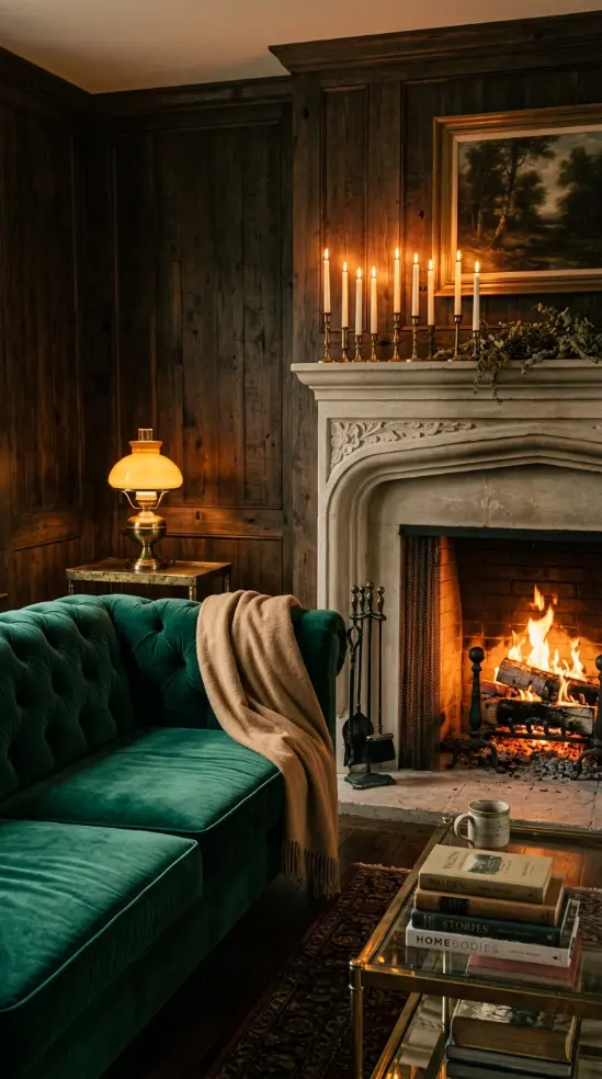 11 Cozy Reading Corners Fireplace Green Sofa Cinematic 11 11. The Complete Cinematic Fireplace Green Sofa Corner