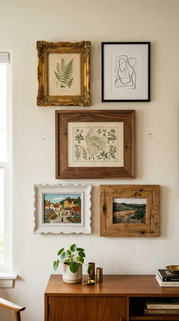 11 Thrifted Gallery Wall Ideas With Mismatched Frames 11 11. The Complete Thrifted Gallery Wall With Mismatched Frames