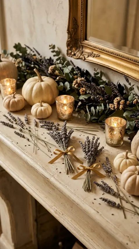 17 Elegant Halloween Mantel Decor French Country Style 11 11. The Dried Lavender Bundle Scatter
