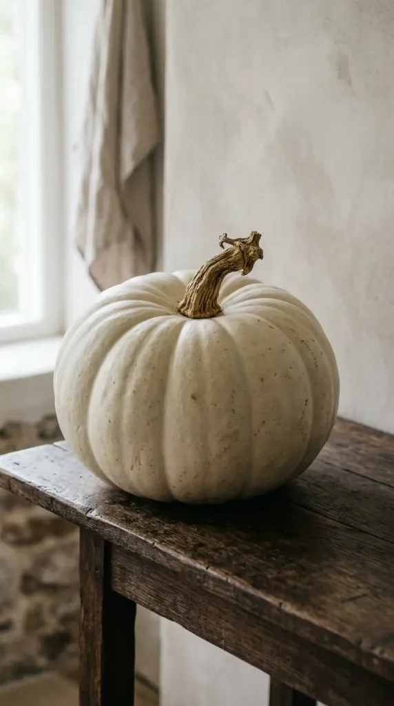 12 Neutral Fall Decor Ideas for an Entryway Console in Organic Style 11 11. The Neutral Pumpkin with Organic Texture