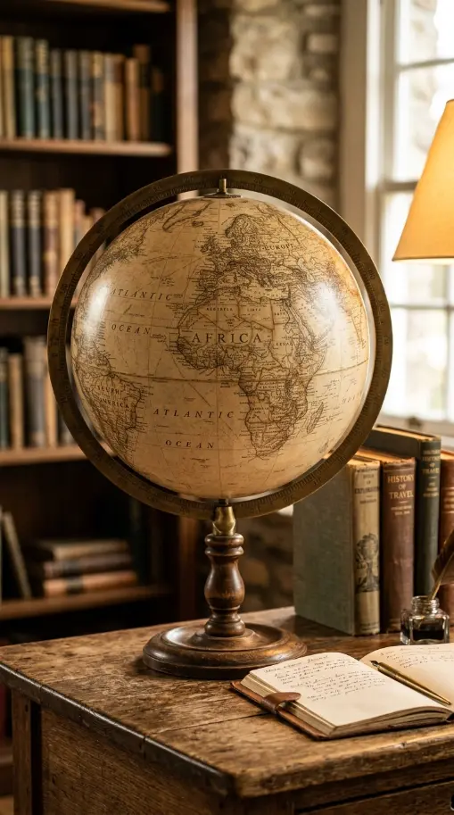 15 Boys Room Decor Explorer Adventure Vintage Map 11 11. Wood Globe on Stand