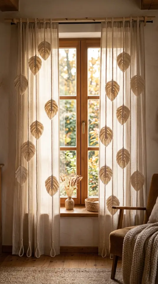 13 DIY Fall Home Decor Project Macramé Leaf Wall Hanging 12 12. A Macramé Leaf Curtain Panel
