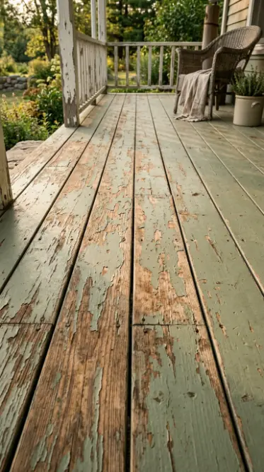 16 Summer Cottagecore Porch Swing Sitting Area Ideas 12 12. Chippy Painted Porch Floorboards