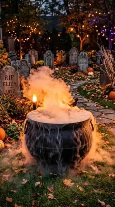 15 Outdoor Halloween Decorations Front Yard Spooky Style 12 12. Dry Ice or Fog in a Cauldron Prop