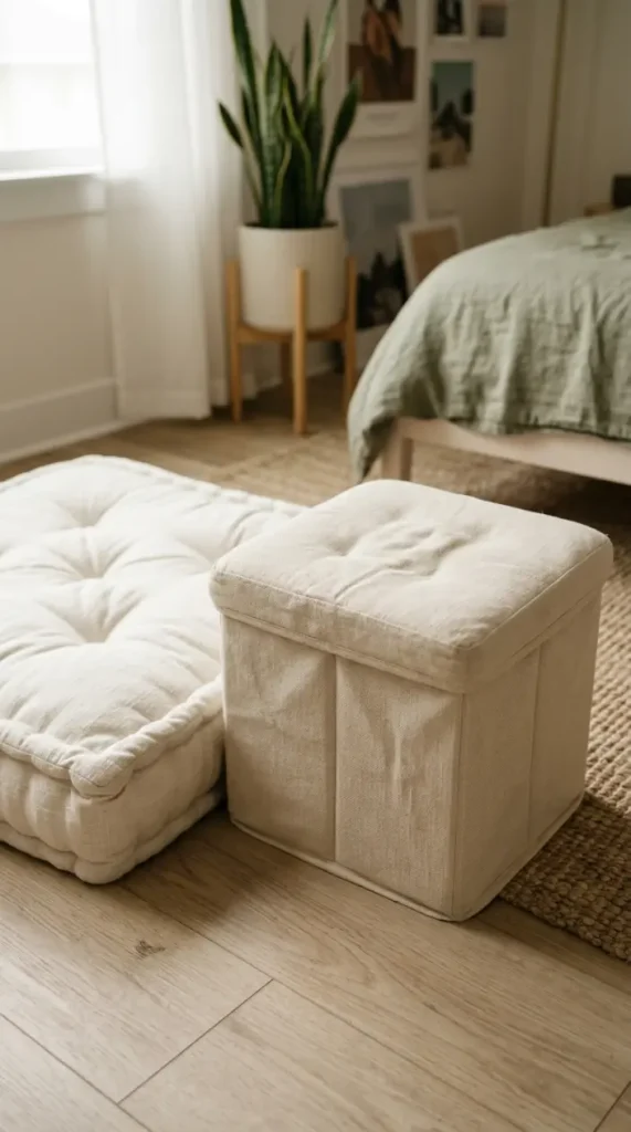 15 Small Apartment Window Reading Nook Renter Friendly Ideas 12 12. Foldable Cushioned Ottoman for Extra Seating