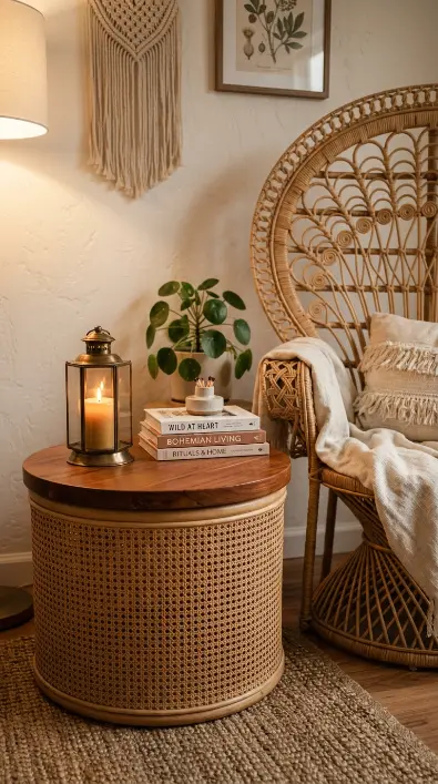 17 Small Reading Nook Cozy Corner Boho Woven Warmth 12 12. Small Rattan Side Table
