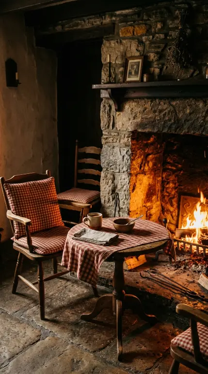 12 Romantic Thanksgiving Feast Styling Ideas to Save 12 12. Storybook Cottage Table Beside a Crackling Hearth