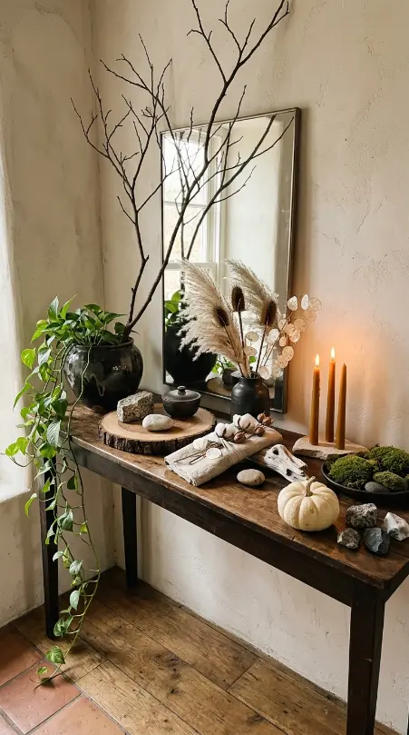 12 Neutral Fall Decor Ideas for an Entryway Console in Organic Style 12 12. The Complete Neutral Organic Fall Console Reveal