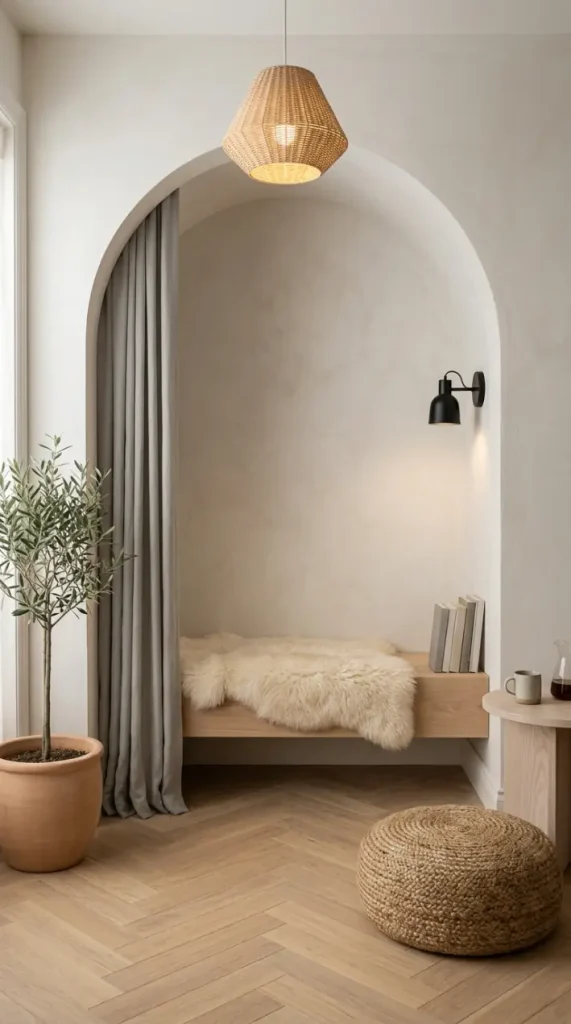 12 Cozy Reading Corners Scandi Sheepskin Arch Nook 12 12. The Complete Scandi Sheepskin Arch Nook