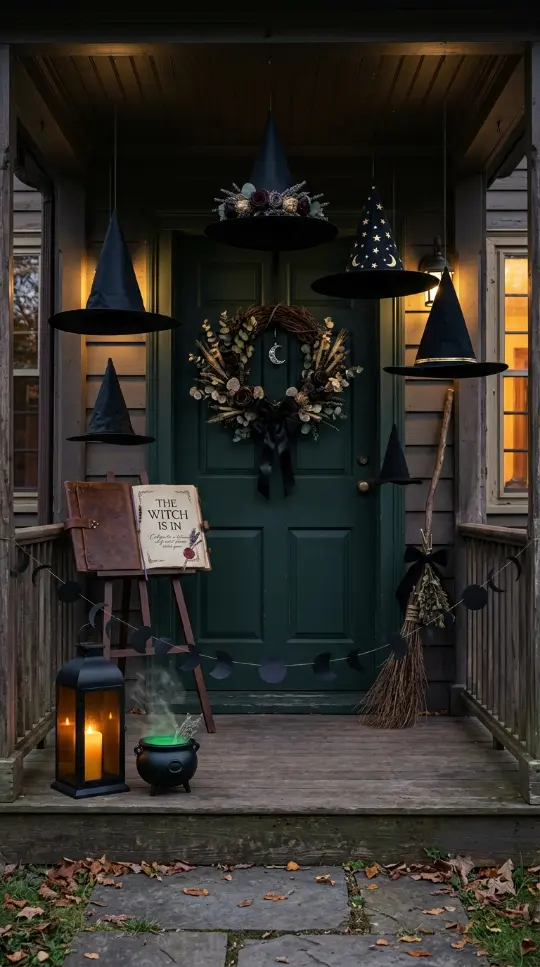 12 Easy Halloween Entryway Decor Witchy Floating Hats Style 12 12. The Complete Witchy Floating Hat Entryway Reveal