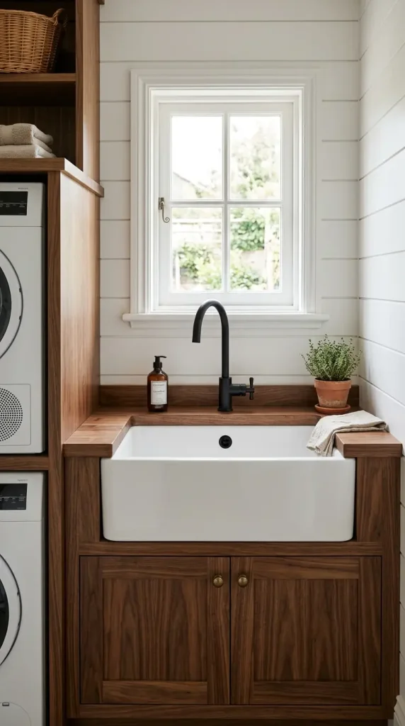 15 Laundry Room Designs Modern Farmhouse Shiplap and Warm Wood 12 12. The Deep Utility Sink with Warm Wood Surround