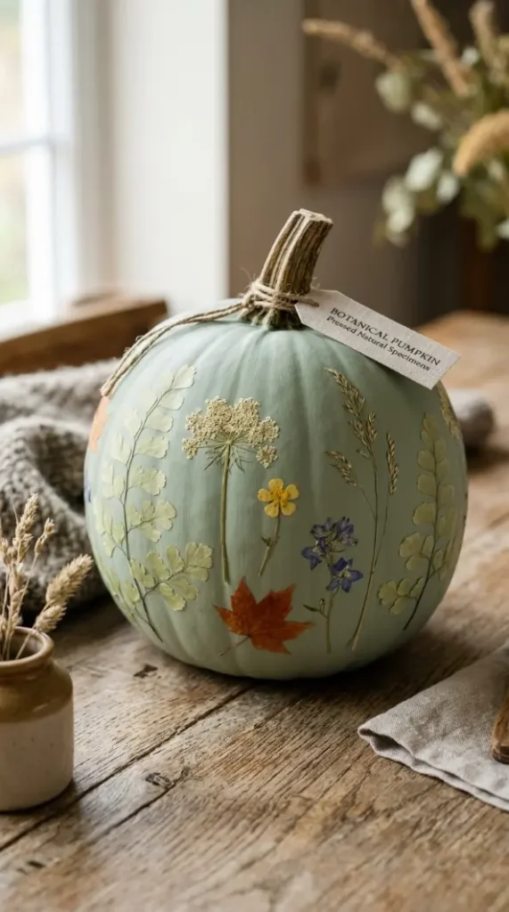 12 DIY Fall Home Decor Projects: Painted Pumpkin Collection 12 12. The Dried Botanical Decoupage Over Paint