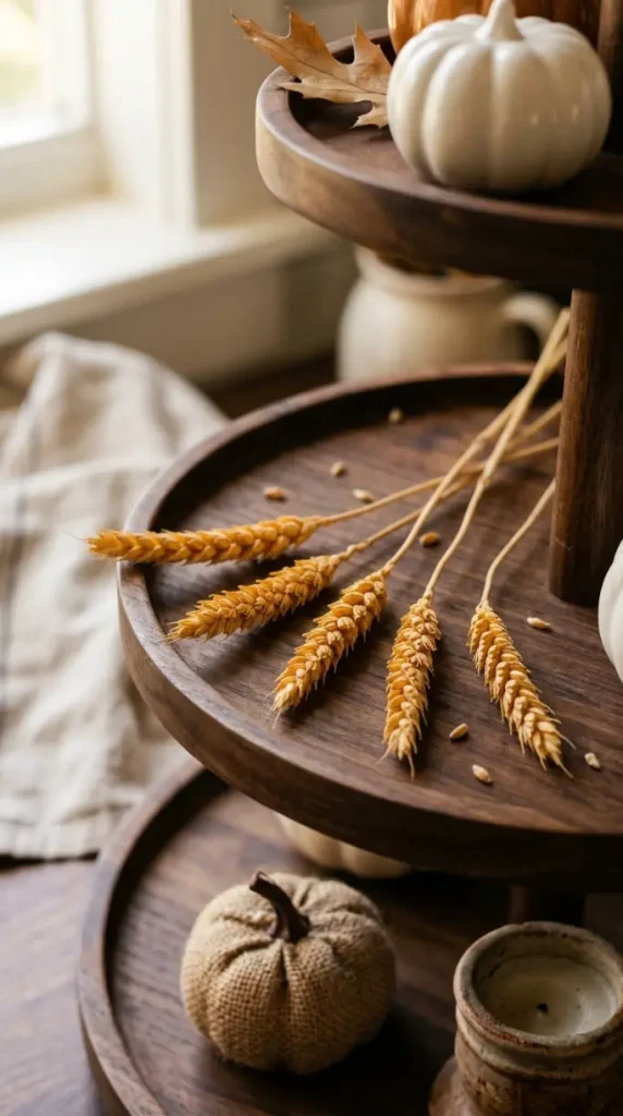 16 Halloween Tiered Tray Ideas Neutral Sophisticated Style 12 12. The Dried Wheat Stems Tier Lay