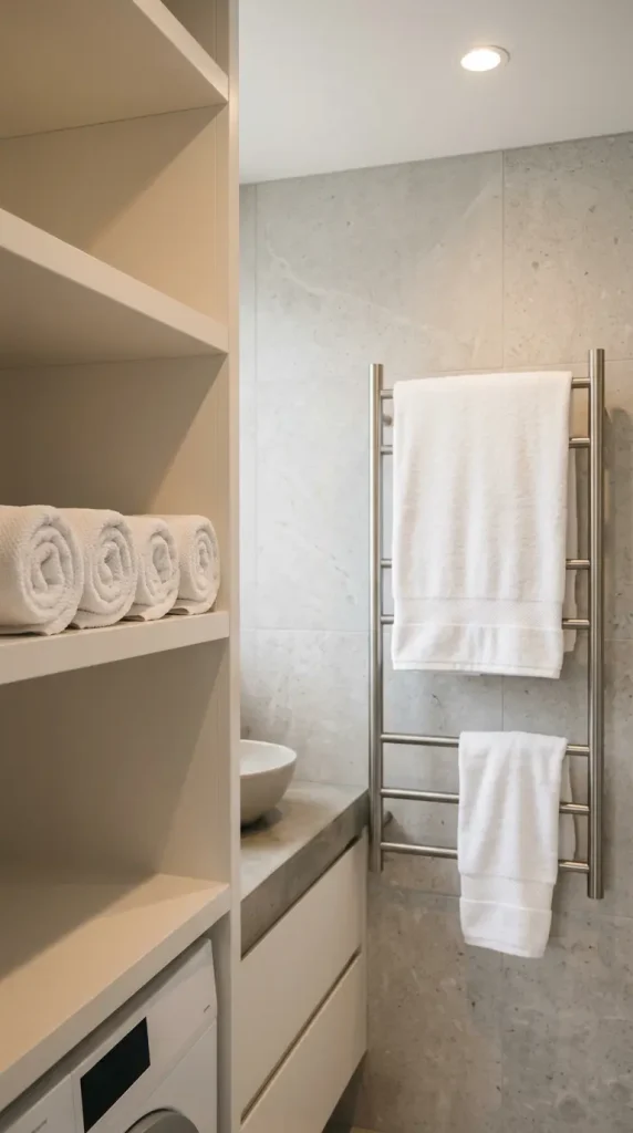 16 Laundry Room Bathroom Combo Maximized Built-In Minimal 12 12. White Cotton Towels as the Room's Only Textile