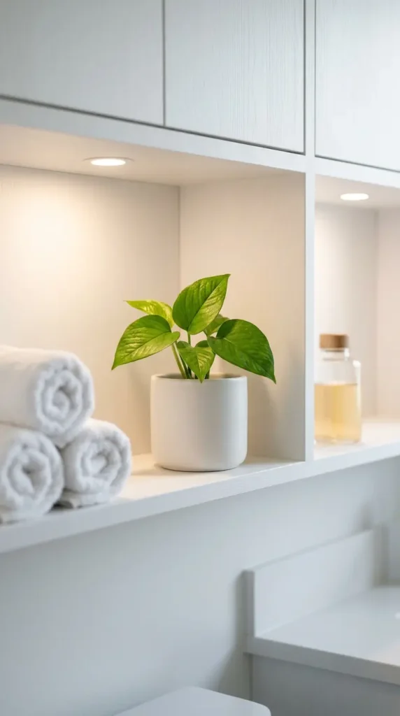 16 Laundry Room Bathroom Combo Maximized Built-In Minimal 13 13. A Small Plant as the Room's Single Living Accent