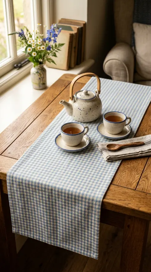 20 Summer Cottagecore Sunroom Gingham Sitting Corner 13 13. Small Gingham Table Runner