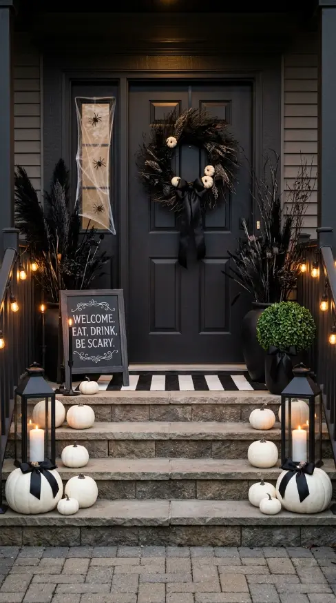 13 Easy Halloween Entryway Decor Black White Classic Style 13 13. The Complete Black and White Classic Halloween Entryway