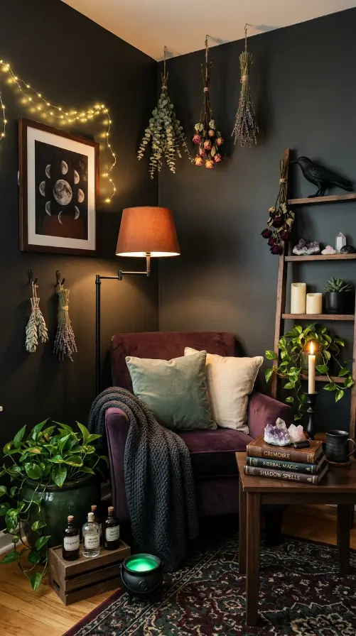 13 Cozy Halloween Decor Witchy Bedroom Corner Style 13 13. The Complete Cozy Witchy Bedroom Corner Reveal