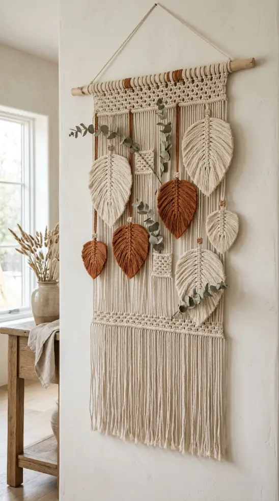 13 DIY Fall Home Decor Project Macramé Leaf Wall Hanging 13 13. The Complete Fall Macramé Leaf Wall Hanging