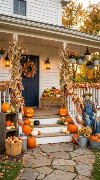 13 Outdoor Halloween Display Farmhouse Harvest Porch Style 13 13. The Complete Farmhouse Harvest Halloween Porch Reveal